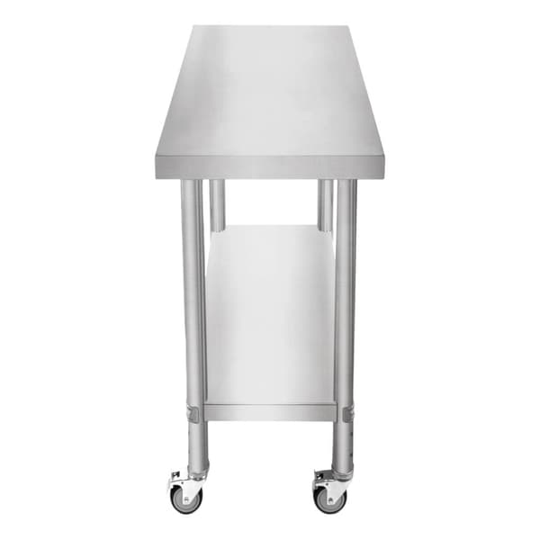 Catering Arbejdsbord Rustfrit stål Bord Madtilberedning Køkken Mobil 4 x hjul og 4 justerbare fødder Justerbar bundhylde 3 positioner 160 kg Kapacitet