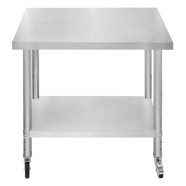 Catering Arbejdsbord Rustfrit stål Bord Madtilberedning Køkken Mobil 4 x hjul og 4 justerbare fødder Justerbar bundhylde 3 positioner 160 kg Kapacitet