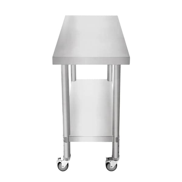 Catering Arbejdsbord Rustfrit stål Bord Madtilberedning Køkken Mobil 4 x hjul og 4 justerbare fødder Justerbar bundhylde 3 positioner 160 kg Kapacitet