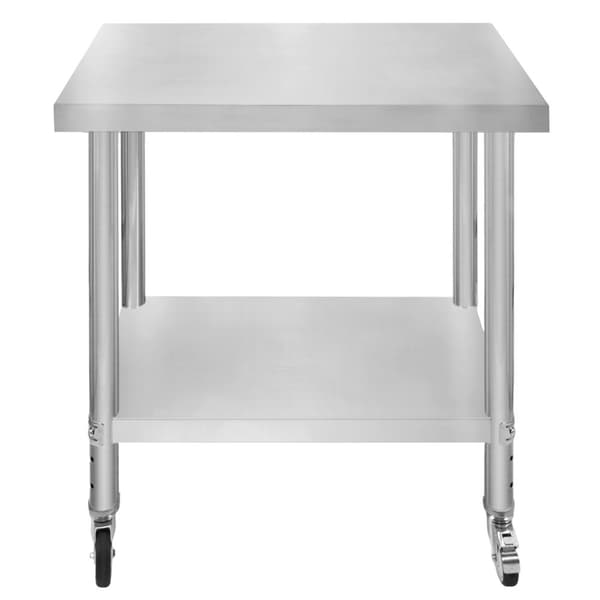 Catering Arbejdsbord Rustfrit stål Bord Madtilberedning Køkken Mobil 4 x hjul og 4 justerbare fødder Justerbar bundhylde 3 positioner 160 kg Kapacitet