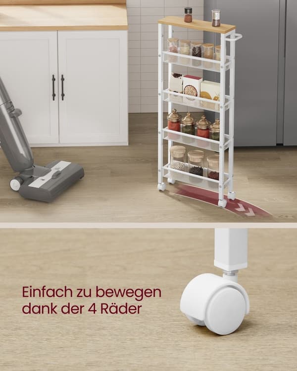 Rootz Oak White Trolley - Rullvagn - Bärbar förvaring - Spånskiva och stål - 13 cm x 45,4 cm x 99,6 cm - Lättvikt - Max belastning 12,5 kg