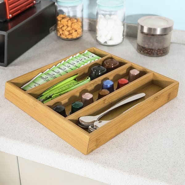 Rootz kaffekapselhållare - Tepåsarrangör - Låddispenser - Utrymmesbesparande design - Halkfria gummifötter - Bambu och MDF - 30cm x 10cm x 31cm