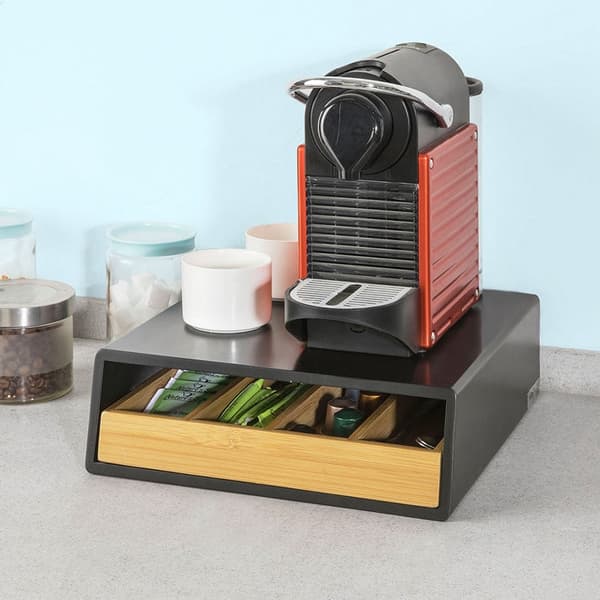 Rootz kaffekapselhållare - Tepåsarrangör - Låddispenser - Utrymmesbesparande design - Halkfria gummifötter - Bambu och MDF - 30cm x 10cm x 31cm