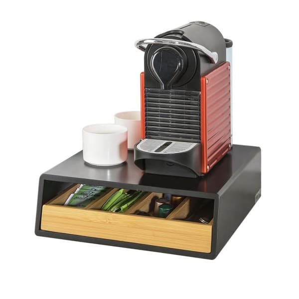 Rootz kaffekapselhållare - Tepåsarrangör - Låddispenser - Utrymmesbesparande design - Halkfria gummifötter - Bambu och MDF - 30cm x 10cm x 31cm