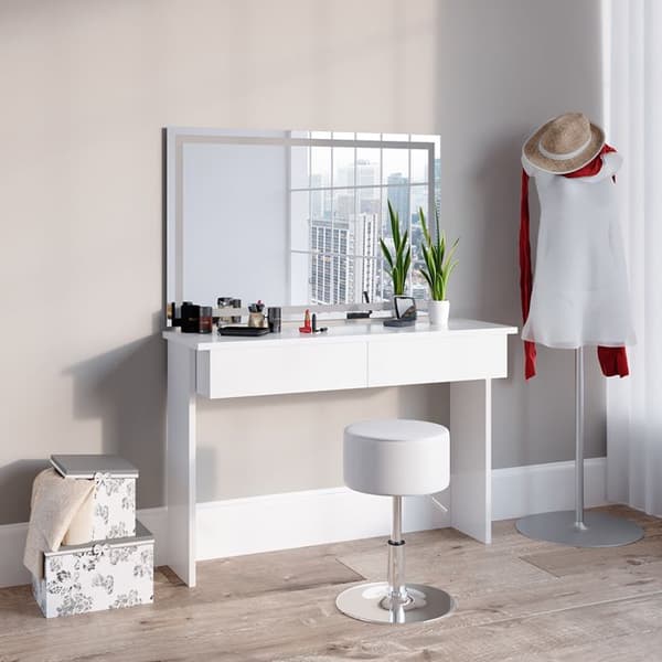 Azur sminkbord, 120 cm med LED-spegel och pall, Vit, Vicco