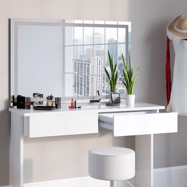 Azur sminkbord, 120 cm med LED-spegel och pall, Vit, Vicco