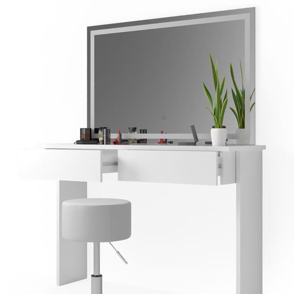 Azur sminkbord, 120 cm med LED-spegel och pall, Vit, Vicco