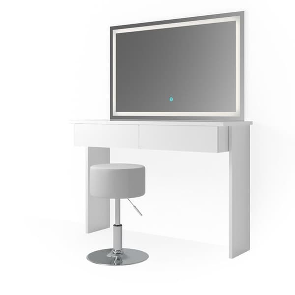 Azur sminkbord, 120 cm med LED-spegel och pall, Vit, Vicco