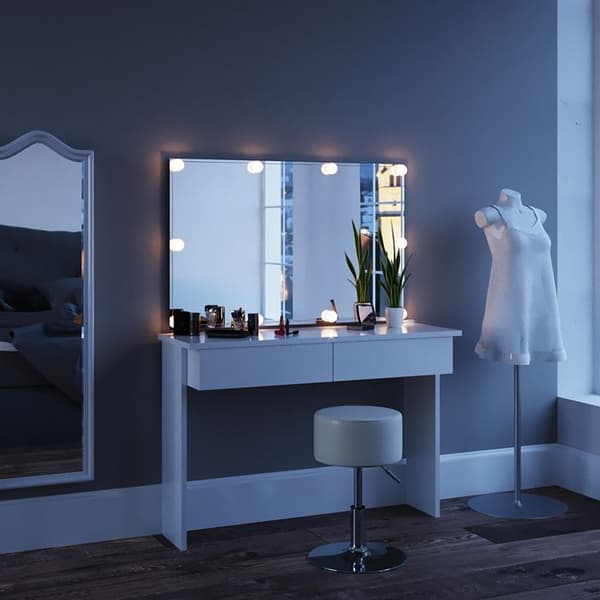 Azur sminkbord, 120 cm med pall, Vit, Vicco