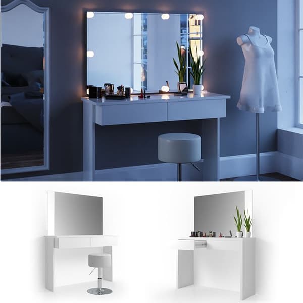 Azur sminkbord, 120 cm med pall, Vit, Vicco