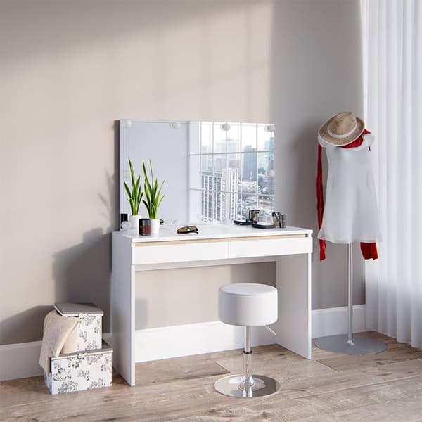 Emma sminkbord, 120 cm med LED-belysning och pall, Vit, Vicco