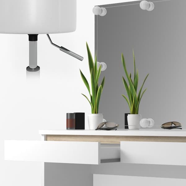 Emma sminkbord, 120 cm med LED-belysning och pall, Vit, Vicco