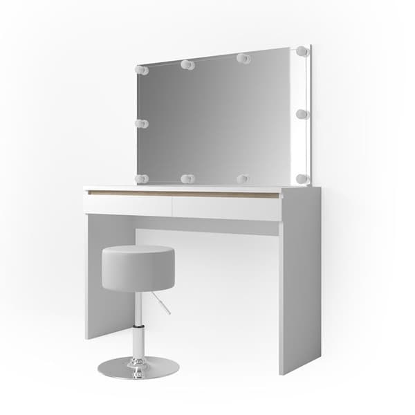 Emma sminkbord, 120 cm med LED-belysning och pall, Vit, Vicco