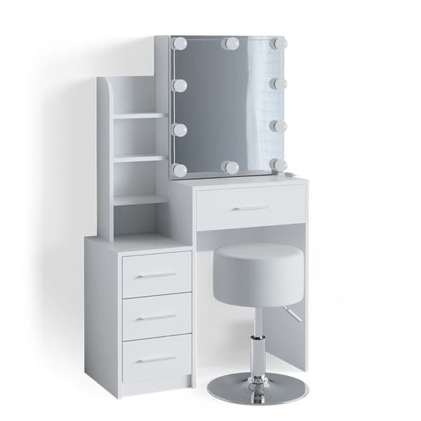 Vicco Conrada sminkbord, sminkbord, sminkbyrå, LED-belysning + pall