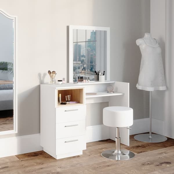 Beatrice sminkbord, 100 cm med pall, Vit, Vicco