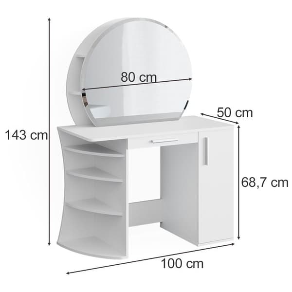 Almina sminkbord, 100 cm, Vit, Vicco