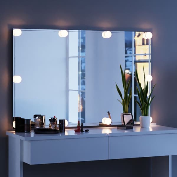 Azur sminkbord, 120 cm med LED-belysning och pall, Vit, Vicco