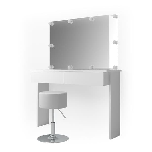 Azur sminkbord, 120 cm med LED-belysning och pall, Vit, Vicco