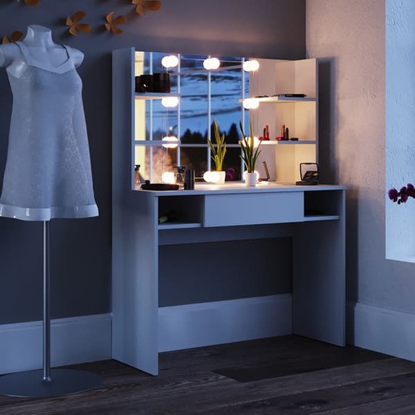 Daenerys sminkbord, 99 cm med LED-belysning, Vit, Vicco
