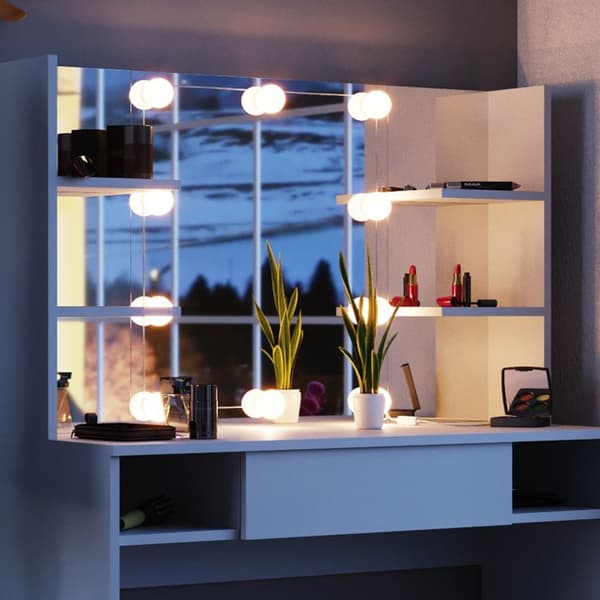 Daenerys sminkbord, 99 cm med LED-belysning, Vit, Vicco
