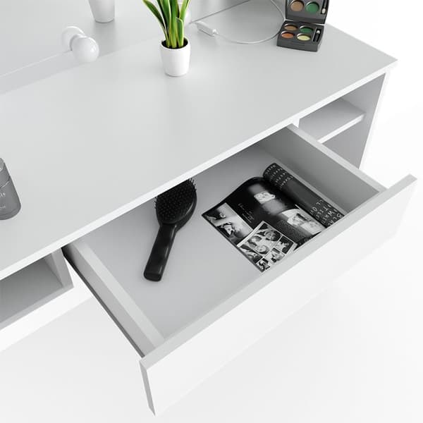 Daenerys sminkbord, 99 cm med LED-belysning, Vit, Vicco