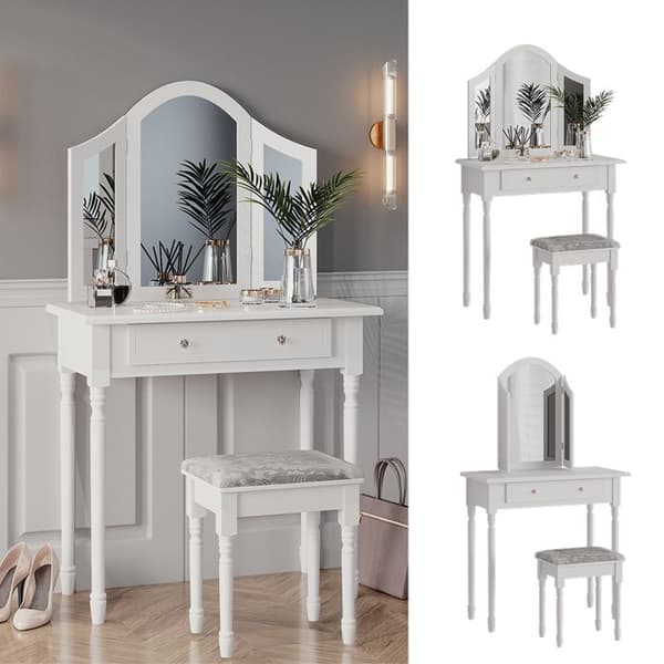 Kate sminkbord, 80 cm med pall, Vit, Vicco