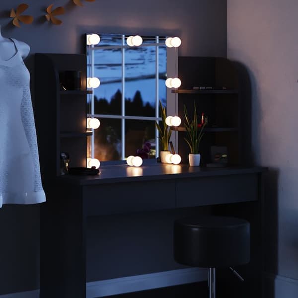 VICCO sminkbord Charlotte Svart med pall och LED