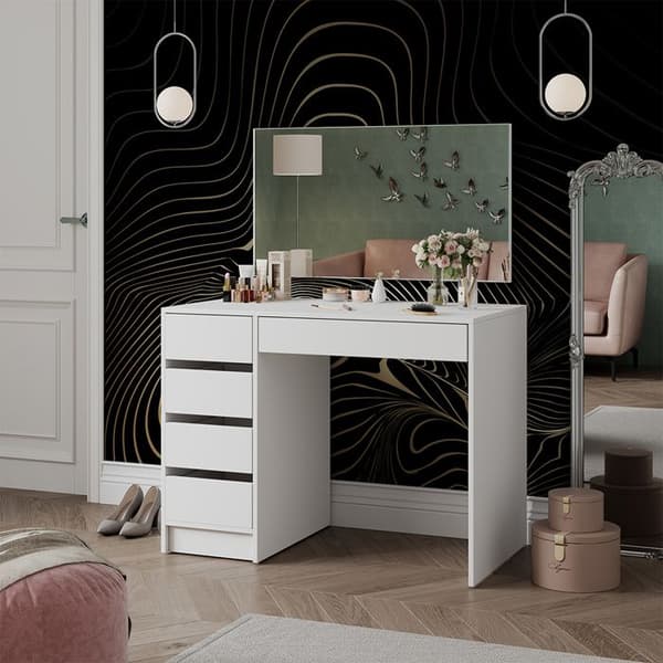 Vicco Thalia sminkbord, Vit Högblank, 100 cm med 5 lådor