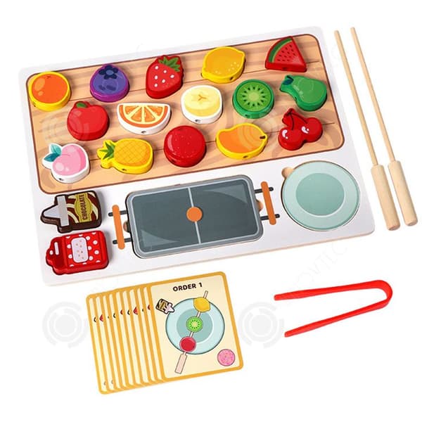 INN Montessori Toy 23x31x2,5cm Simulerade fruktspett med klippkort Fruktform Kökstillbehör Spelleksak