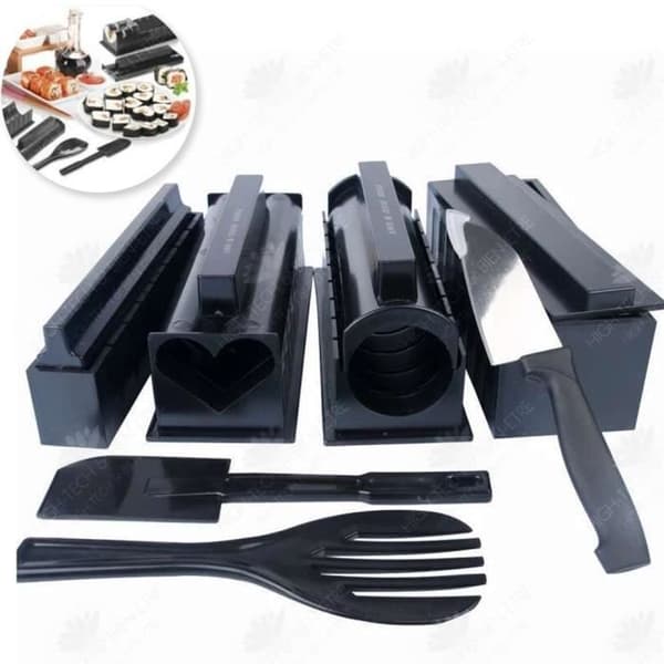 HTBE® 10st risbollsset form sushimaskin sushimaskin tång risverktyg hushåll DIY sushiverktyg svart mögel