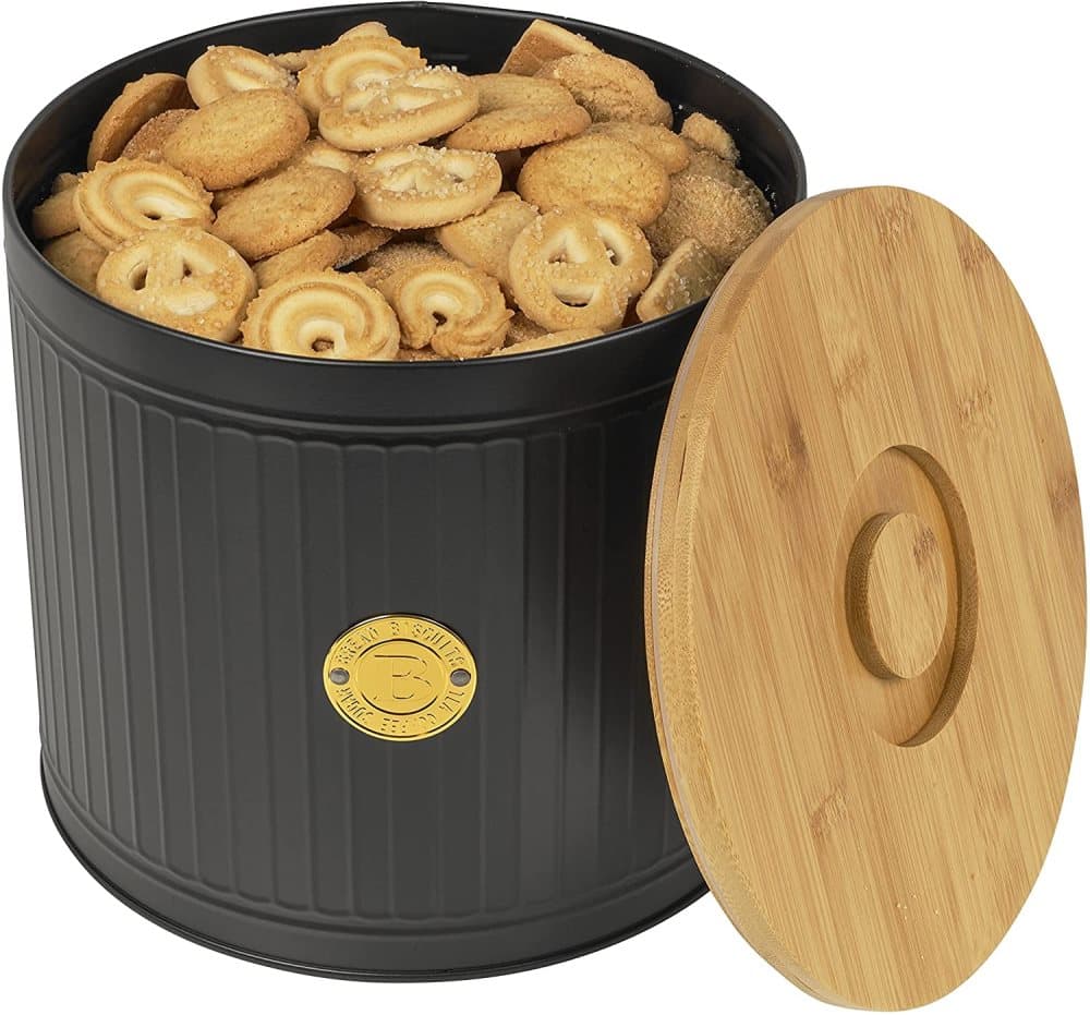 Homiu brödlåda med bambu lock, svart och trä brödlåda rund