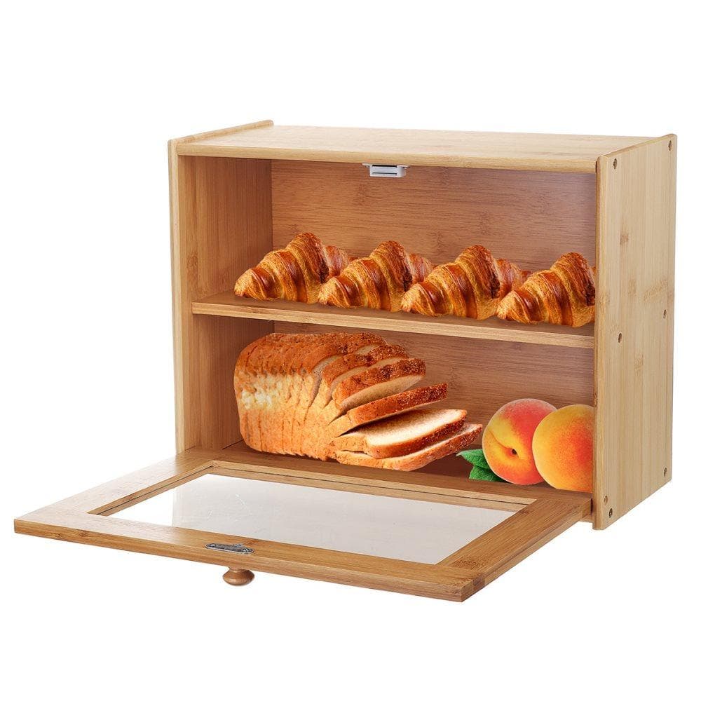 Stor Bamboo Bread Bin Box Slicer Cutting Kitchen Food Storage Lo