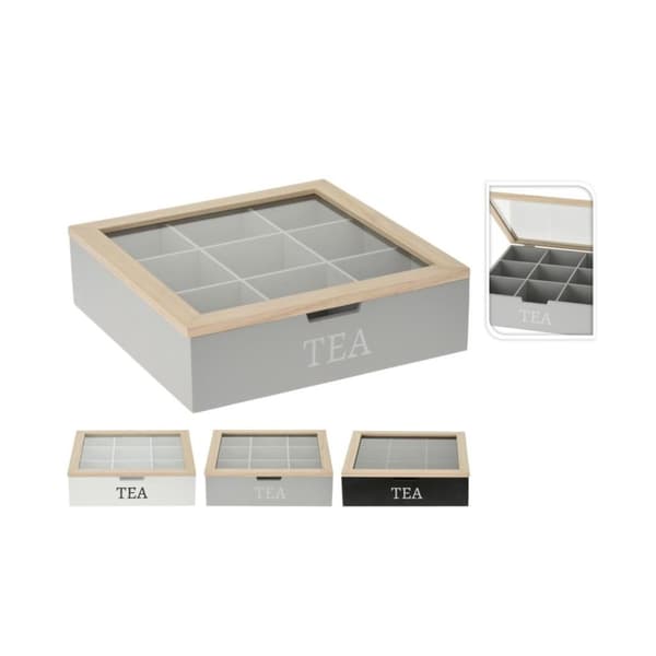 Puinen teelaatikko 9 lokeroa 24x24 cm Valikoima