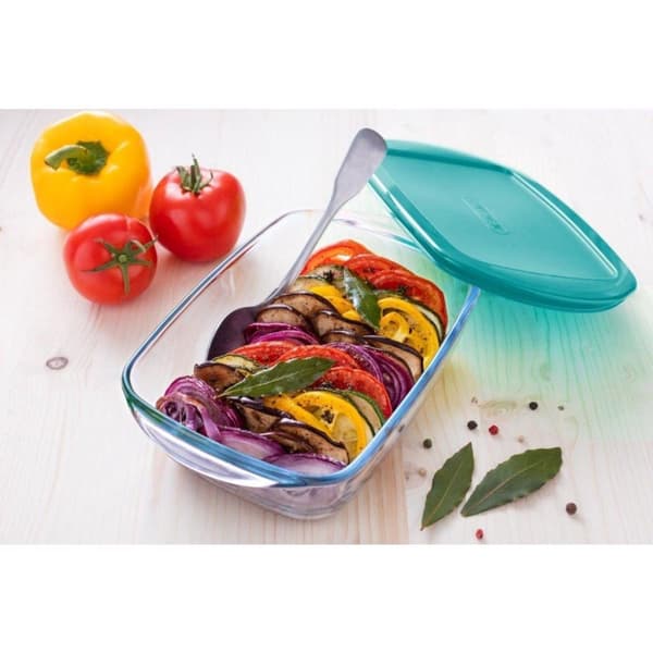 Pyrex Cook and Store glasfad med låg 2,5L Grøn/Transparent