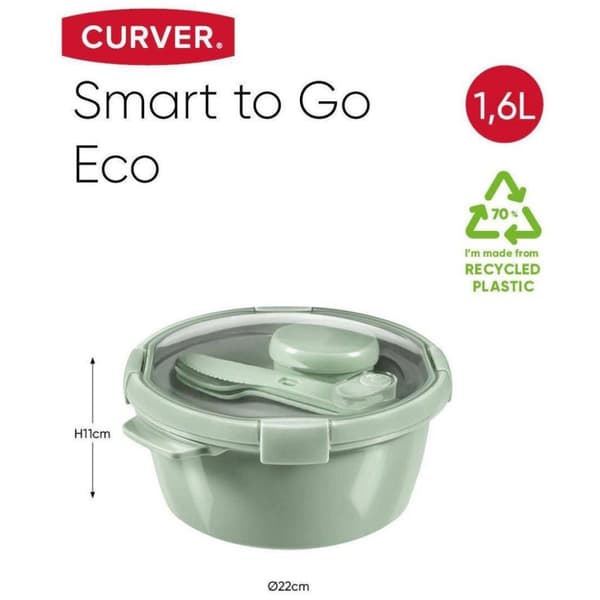 Curver Smart To Go Eco frokostsæt 1,6L + Bestiksæt + Saucekop
