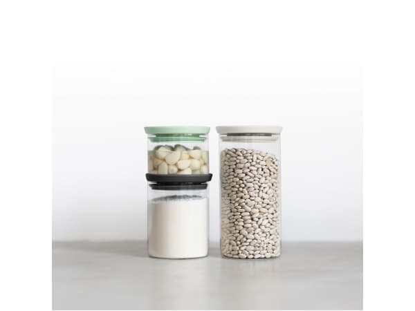 Brabantia 100550, Förvaringsuppsättning, Glas, Plast, Transparent, Uppfällbart lock, Rund