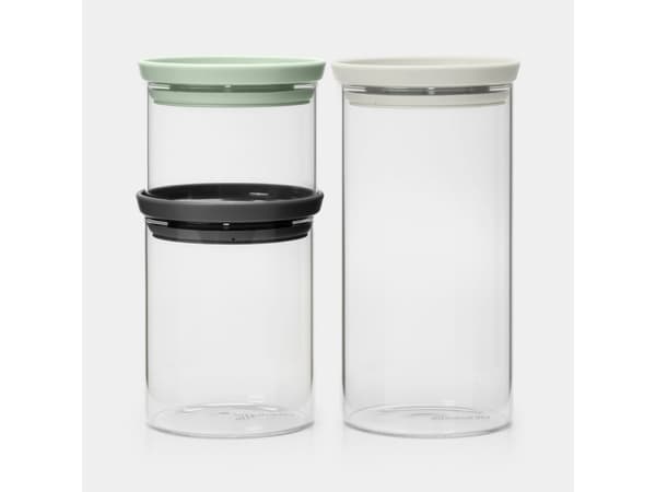 Brabantia 100550, Universelt beholder sett, Glass, Plast, Gjennomsiktig, Flip-top lokk, Rund