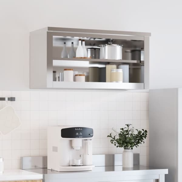 vidaXL Keittiön seinäkaappi hyllyllä ruostumaton teräs