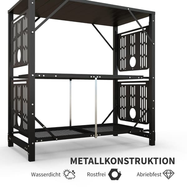 Rootz Campingbord - Picnicbord - Udendørs køkkenskab - Øget opbevaring - Kompakt og bærbar - Holdbar konstruktion - 126cm x 44cm x 80cm - Sort