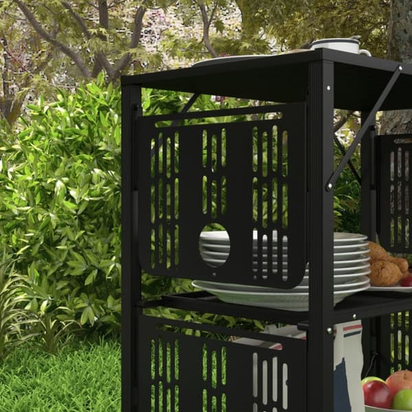 Rootz Campingbord - Picnicbord - Udendørs køkkenskab - Øget opbevaring - Kompakt og bærbar - Holdbar konstruktion - 126cm x 44cm x 80cm - Sort