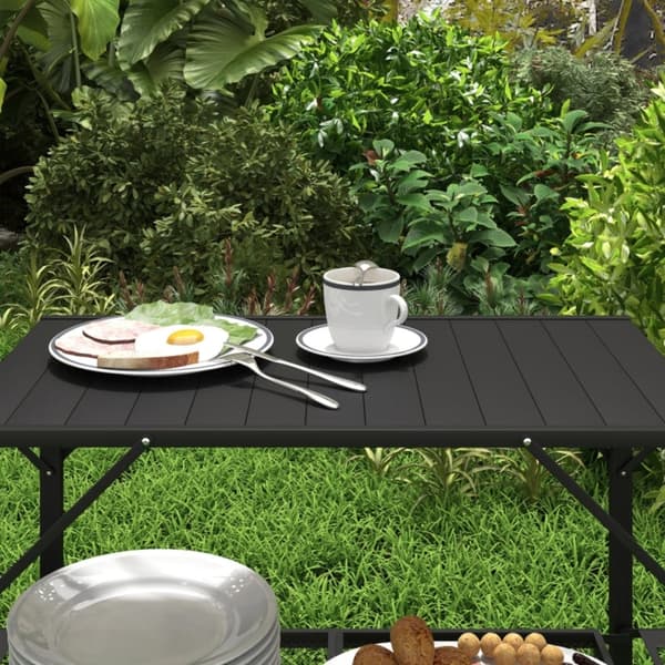 Rootz Campingbord - Picnicbord - Udendørs køkkenskab - Øget opbevaring - Kompakt og bærbar - Holdbar konstruktion - 126cm x 44cm x 80cm - Sort
