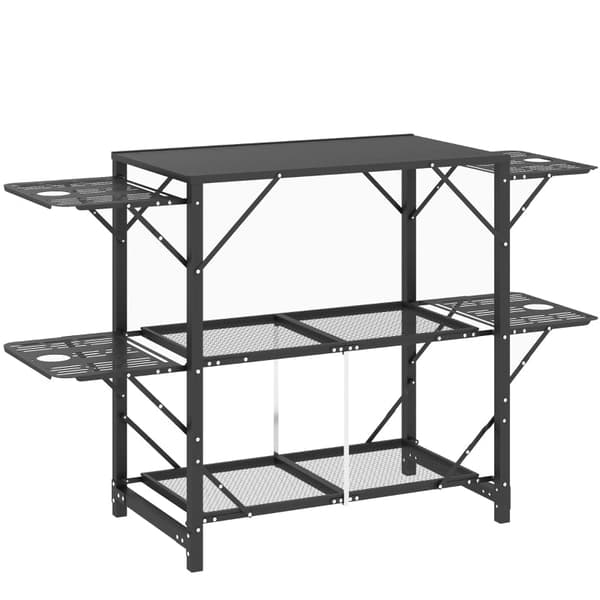 Rootz Campingbord - Picnicbord - Udendørs køkkenskab - Øget opbevaring - Kompakt og bærbar - Holdbar konstruktion - 126cm x 44cm x 80cm - Sort