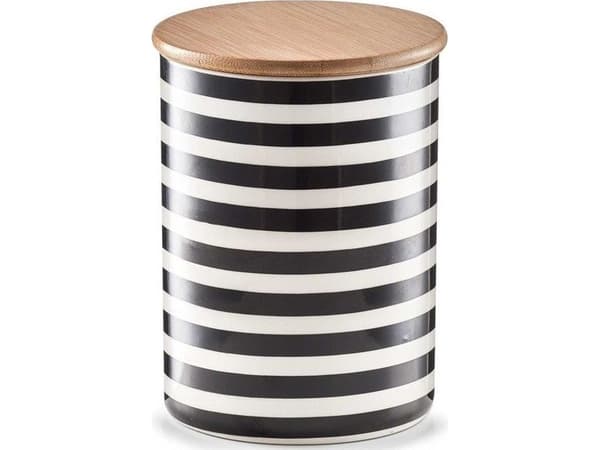 Zeller ZELLER Beholder med bambuslokk, "Stripes", hvit/svart, 11x15cm universal