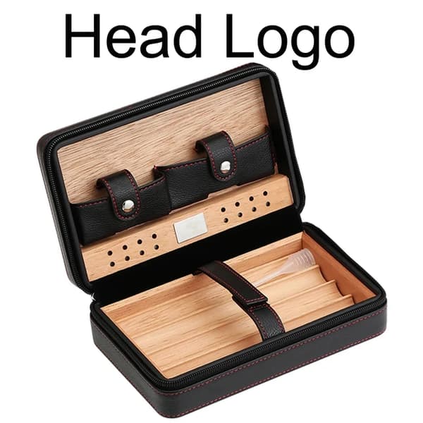 Humidor-laatikko, setripuinen, matkasiippikotelon etui., C-logo MUSTA