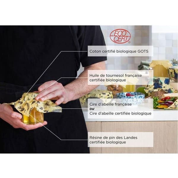 Bee wrap - Återanvändbar mat wrap 6 ark - Nature svart och vitt