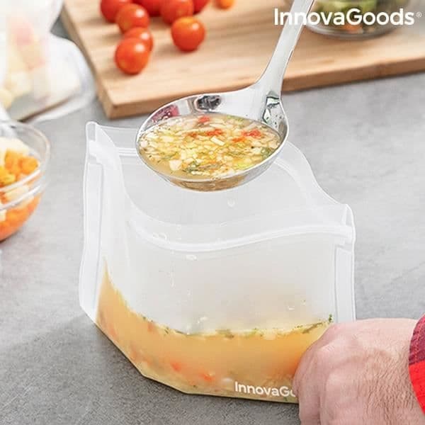 InnovaGoods IG816049 Set med 10 återanvändbara påsar för matfreco, Transparent, 5 x 12 cm inklusive 5 skålar på 21,5 x 18 cm
