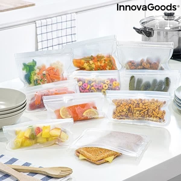 InnovaGoods IG816049 Set med 10 återanvändbara påsar för matfreco, Transparent, 5 x 12 cm inklusive 5 skålar på 21,5 x 18 cm