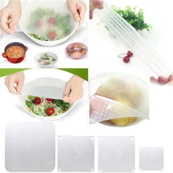Seal Wrap Ny 4PC Återanvändbar Silikonöverdrag Stretch Cling Film Kök Håll maten fräsch Hög kvalitet MN655