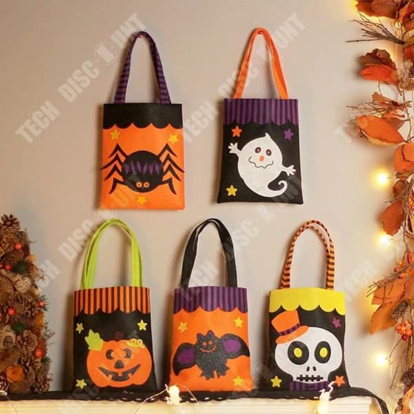 TD® uppsättning av fem Halloween-dekorationer, söt spöke non-woven godispåse, dagis Halloween godispåse