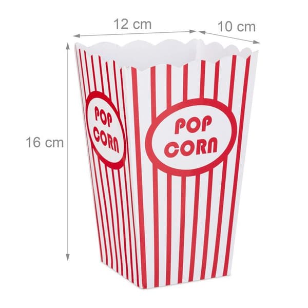 Relaxdays popcornlådor, behållare, påsar set med 48, retro, biofilmkväll, födelsedag, kartong, röd/vit